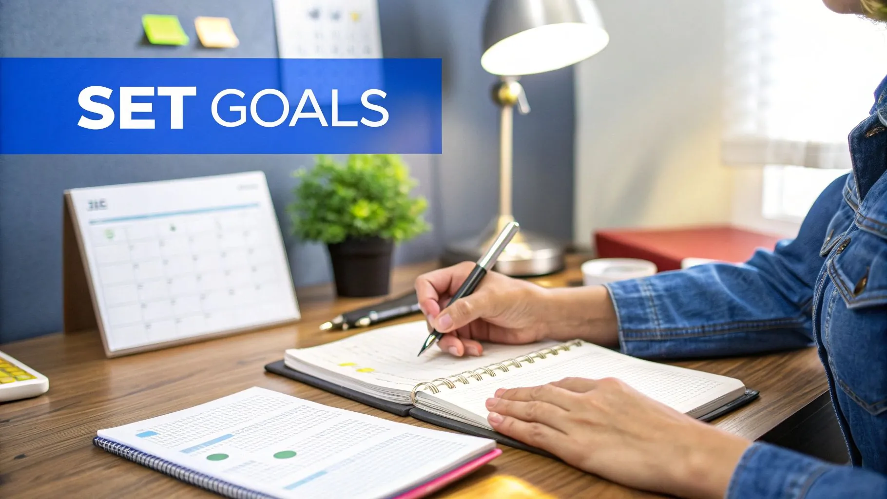 A person reviewing their budget on a laptop with a cup of coffee and a notebook nearby.