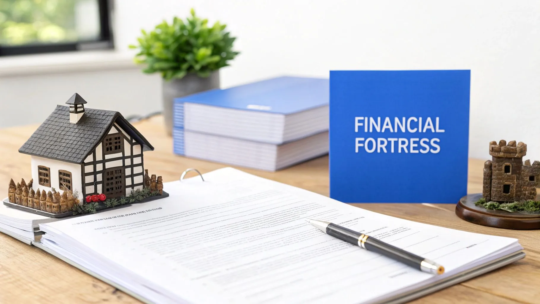 A symbolic image showing a shield protecting a stack of gold coins and financial documents, representing asset protection planning.