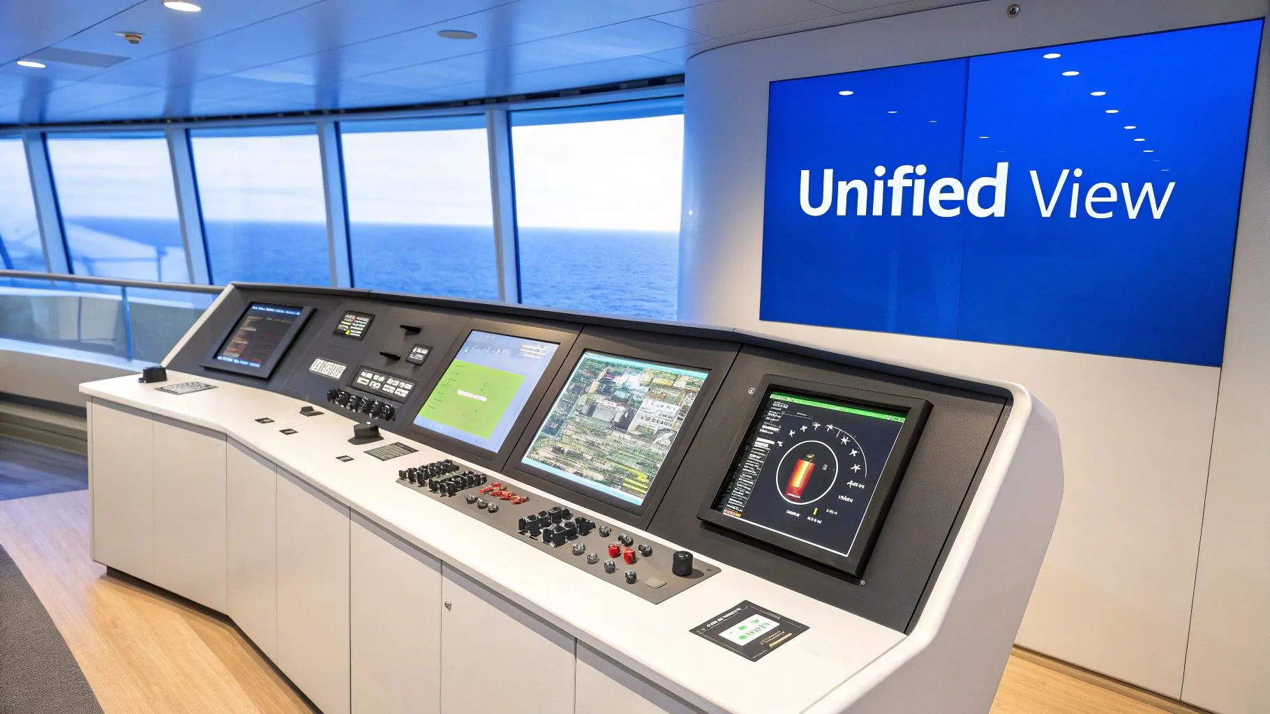 A person sitting at a desk with a computer, looking at a unified dashboard of their finances with charts and graphs.