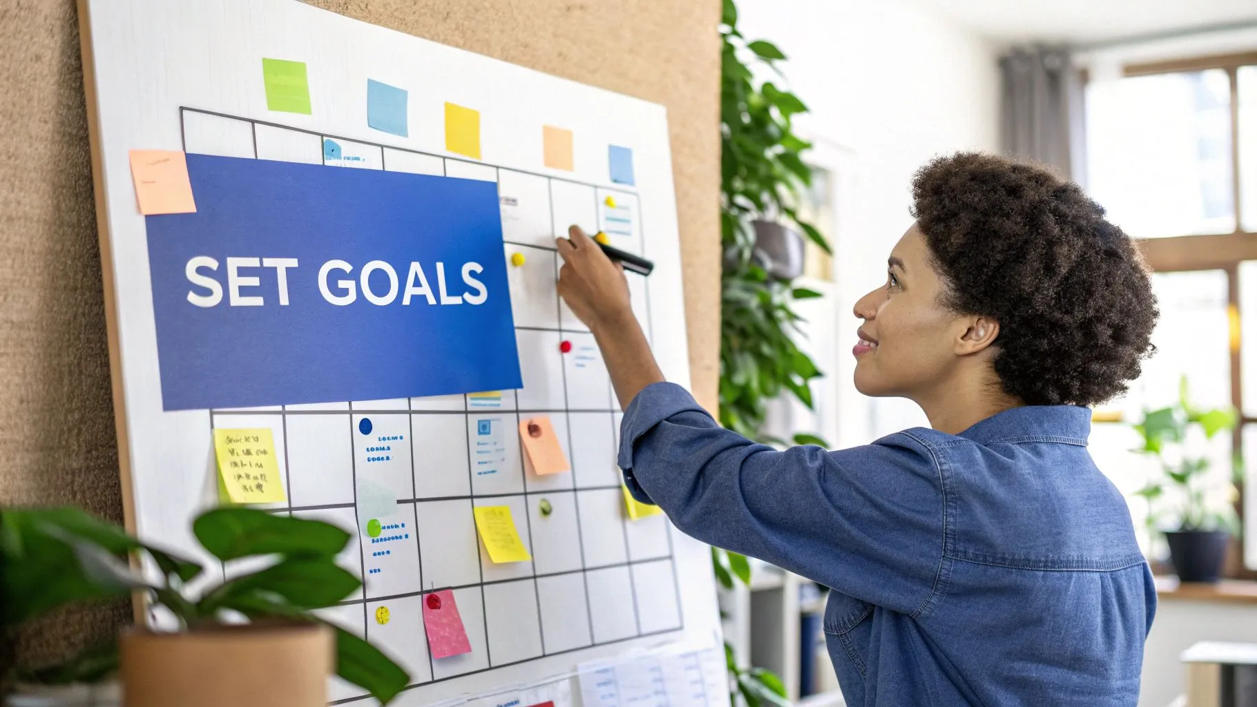 A person smiling while reviewing their finances on a laptop, with a calm, well-lit background.
