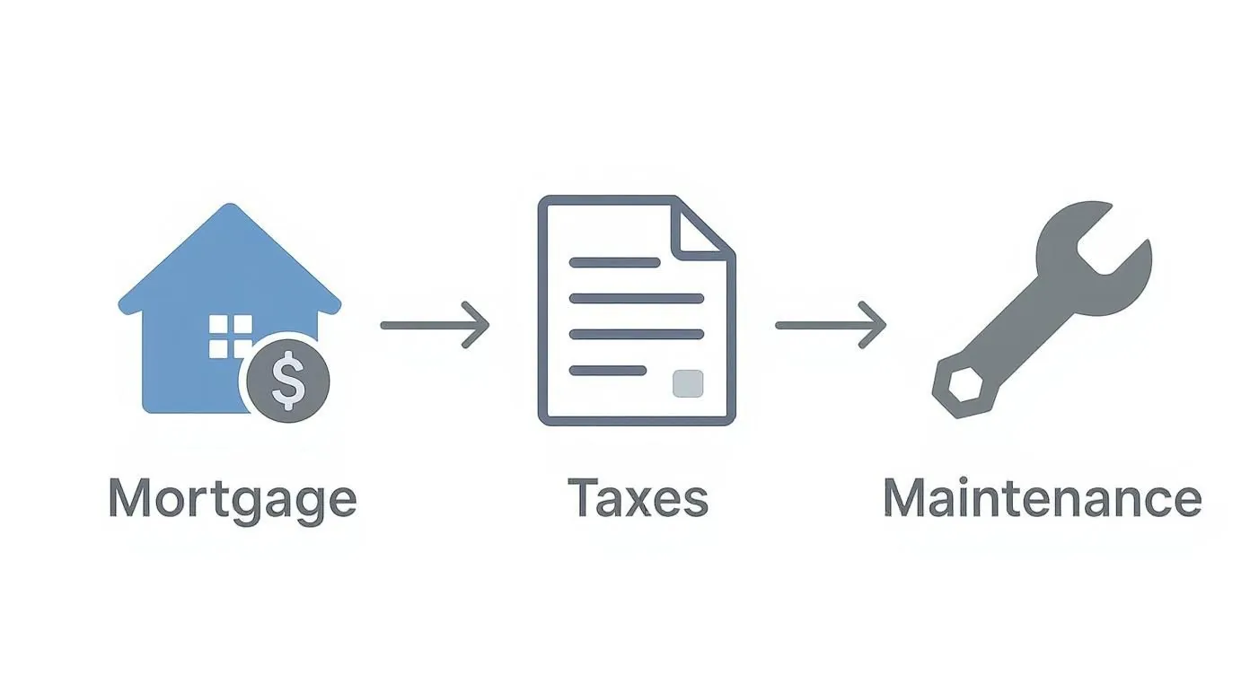 An infographic showing the flow of rental expenses, including mortgage, taxes, and maintenance.