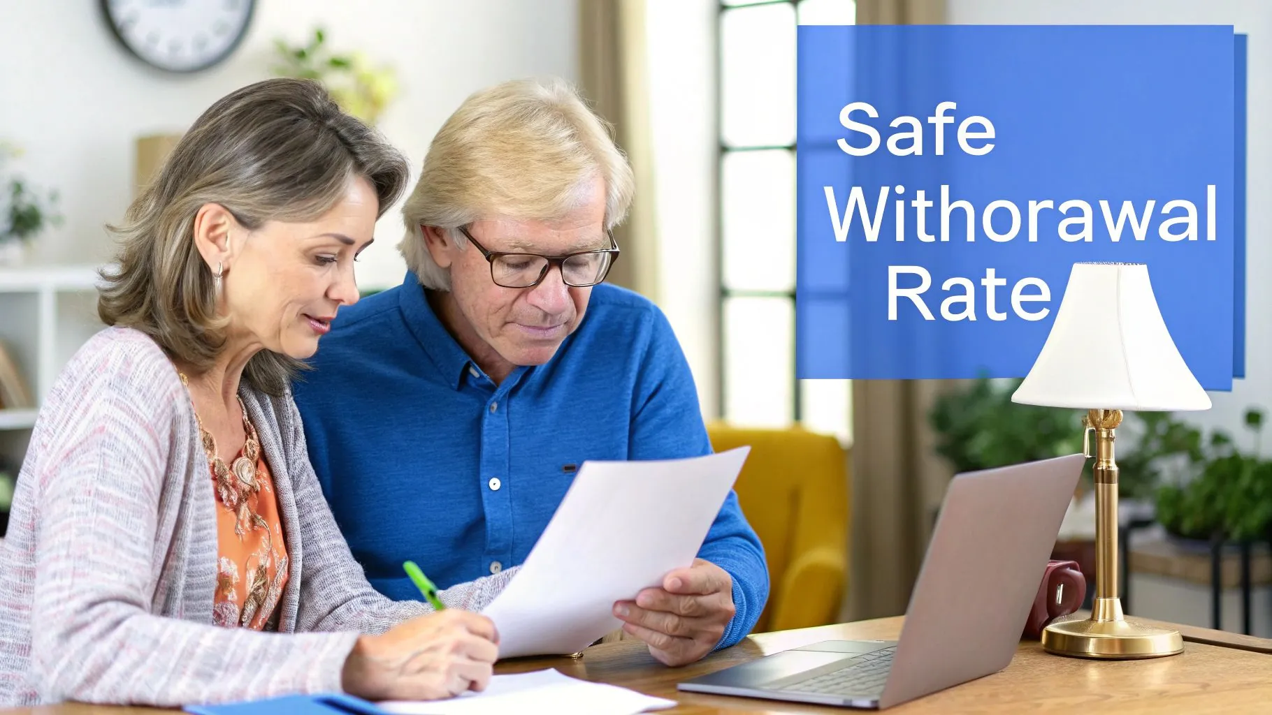Retirees reviewing their financial plans on a tablet.