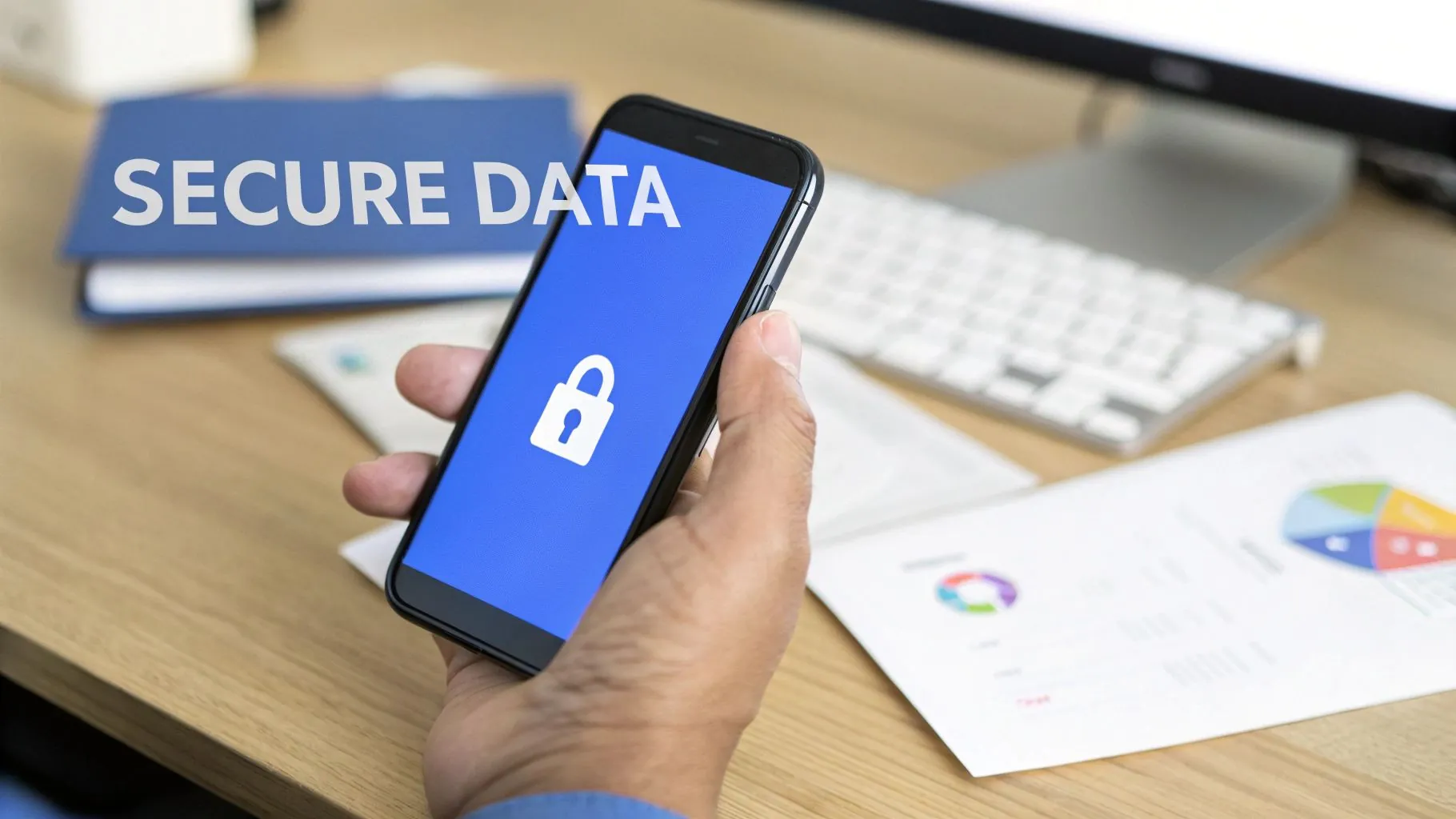 A stylized digital lock icon with data streams flowing into it, symbolizing secure financial consolidation.