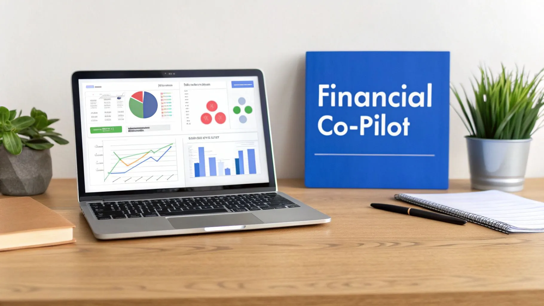 A person managing finances on a laptop with charts and graphs on the screen