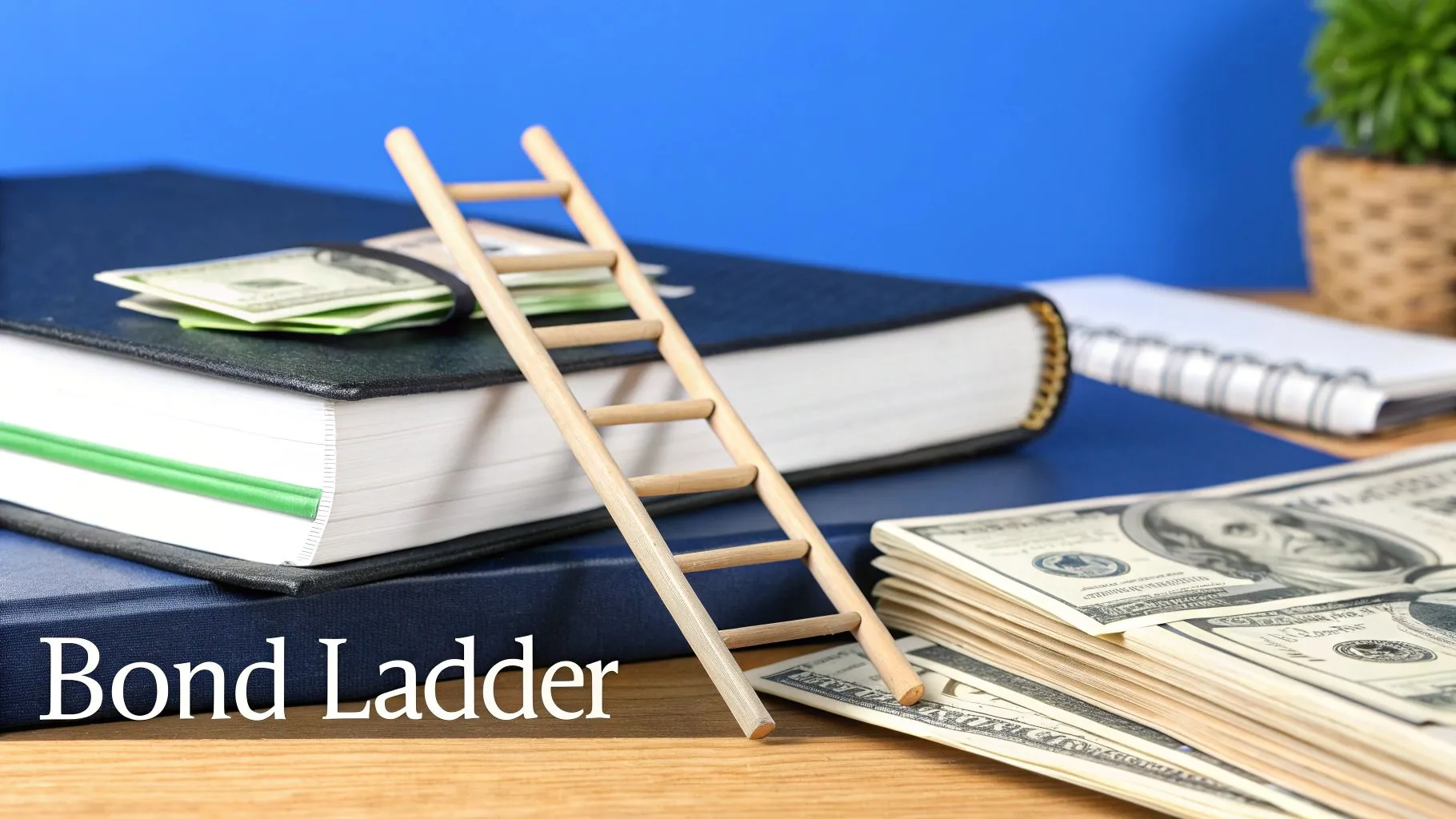 An infographic illustrating how a bond ladder works, showing bonds with staggered maturity dates providing a continuous stream of income over time.