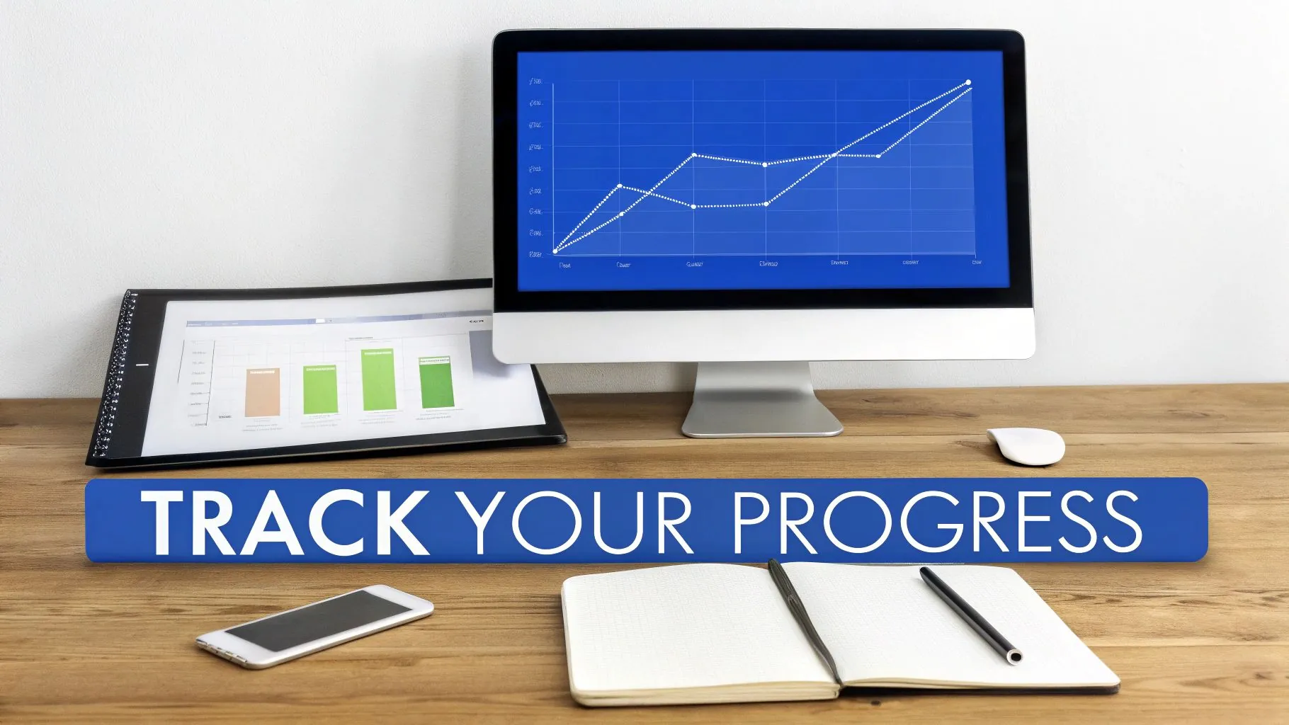 A chart showing upward growth of net worth over time, with a person pointing at the graph.
