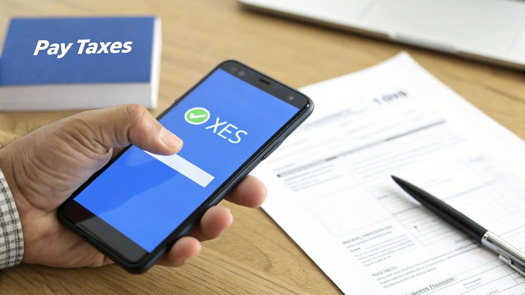 A person using a laptop to make an online tax payment.