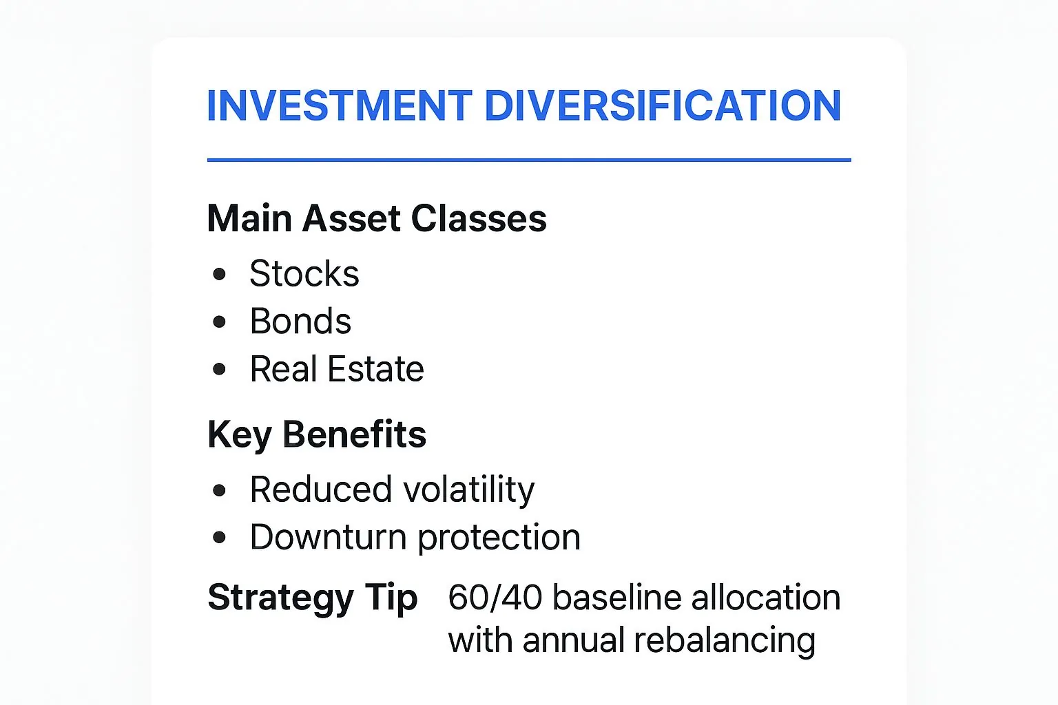 Infographic showing key data about Asset Class Diversification