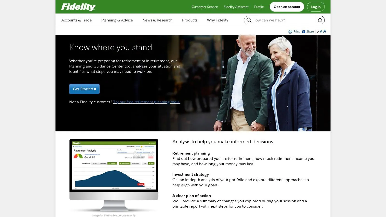 Senior couple planning for their retirement with Fidelity's tools