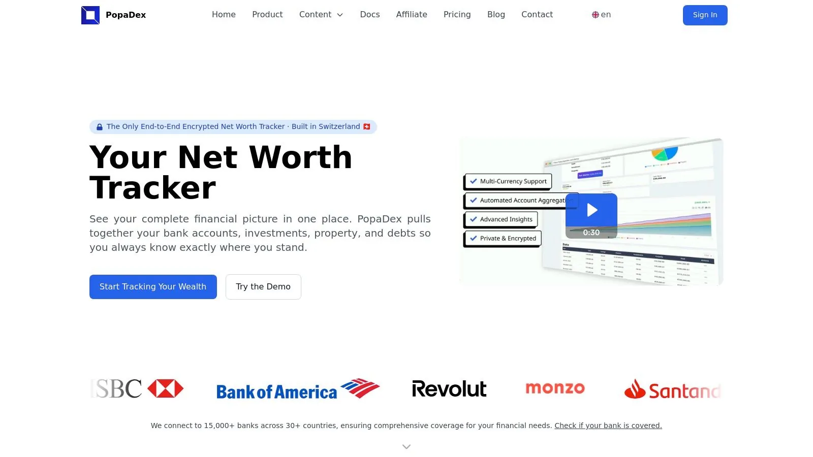 PopaDex net worth tracking dashboard showing assets and liabilities