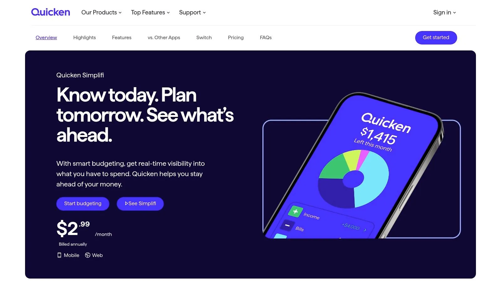 Quicken Simplifi net worth tracking app interface showing budgeting categories