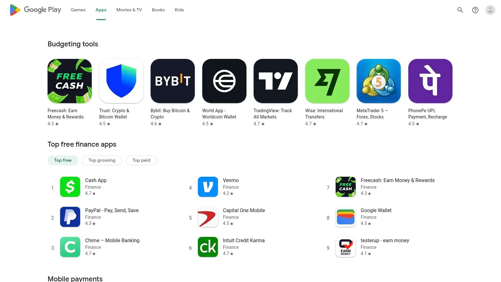 Google Play Store – Finance Category (US)