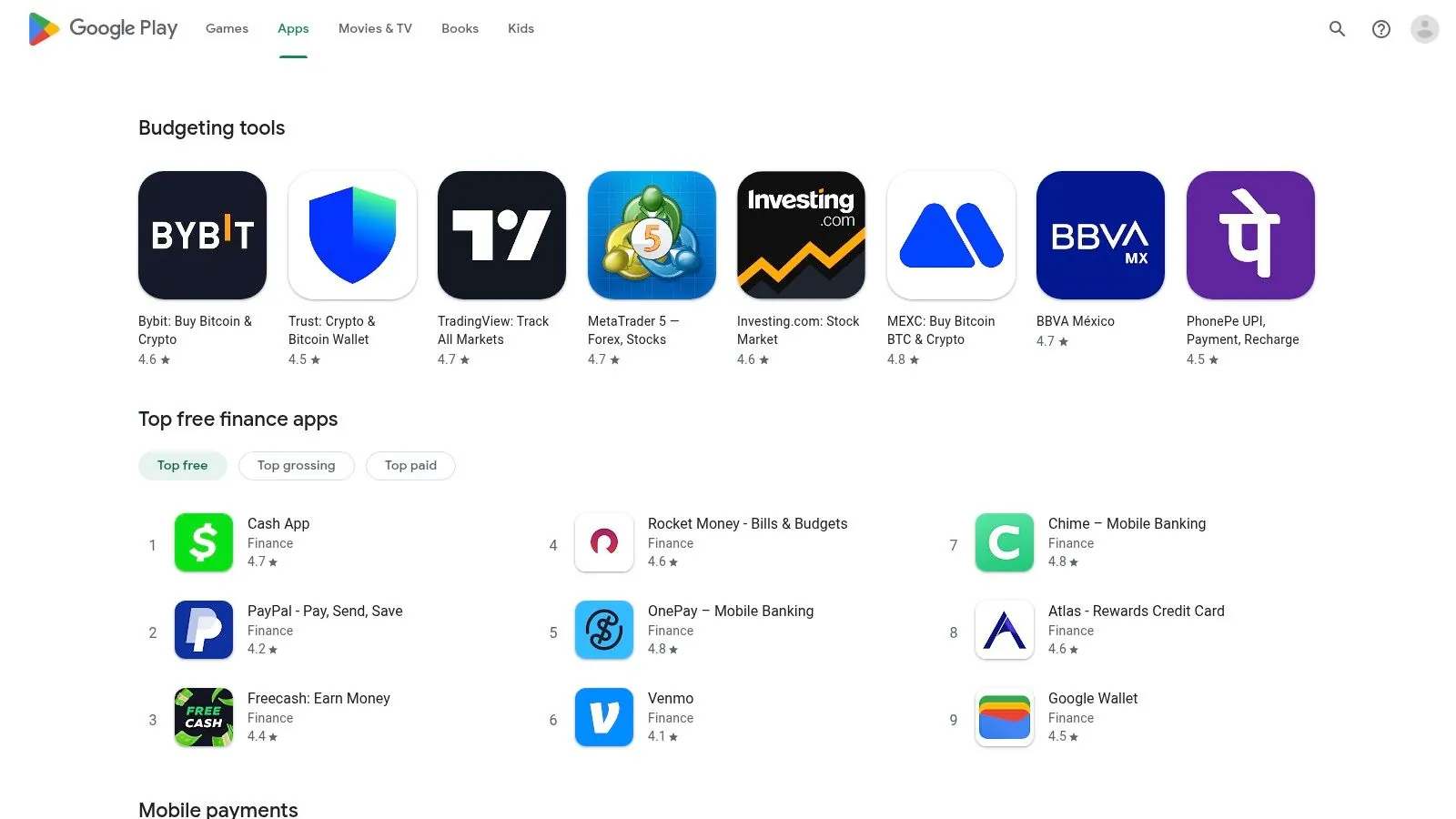 Google Play Store – Finance Category